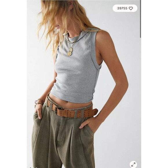 We The Free Kate Tank Top Gray Ribbed Sleeveless Muscle Tee Size XS - Picture 3 of 9